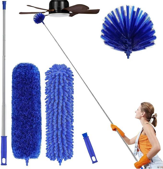 Professional Microfibre Dusters for Cleaning - Extendable 30-81" Cobweb Remover Kit with 3 Washable Heads, Bendable Design for High Ceilings, Fans & Hard-to-Reach Areas - NeatNest