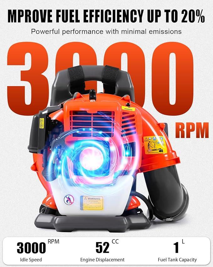 52cc Backpack Leaf Blower – Gas Powered 550 CFM 230 MPH High Airflow for Lawn Care, Low-Vibration Harness, Clears Leaves, Debris & Snow (T692 Pro) - NeatNest