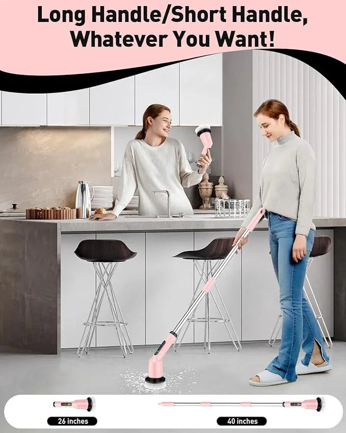 Electric Spin Scrubber for Cleaning Bathroom, Shower Scrubber Cordless Cleaning Brush with IPX7 Waterproof & 2 Speed, 3 Brush Heads, Bathroom Cleaning Supplies for Shower Tub Kitchen Tile Toilet Pink - NeatNest