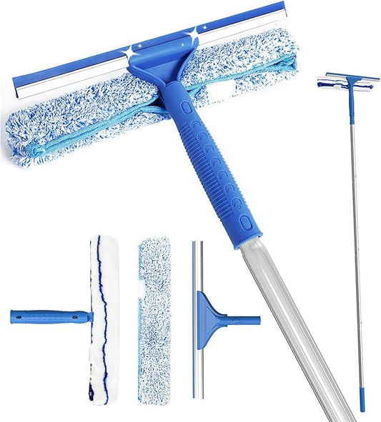 Squeegee for Window Shower Glass Door Cleaning, VOUBIEN Household Squeegee Window Cleaner 2 in 1 Kit with Long Handle, Microfiber Scrubber for Window, Glass Door, Car, Home Floor - NeatNest