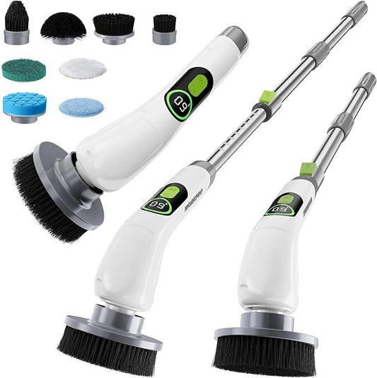 WORKPRO Electric Spin Scrubber, Cordless Cleaning Brush, 3-Speed, Long Adjustable Handle & 8 Replaceable Brush Heads, Waterproof Scrubber for Bathroom, Kitchen, Bathtub, and Floor, for Women - NeatNest