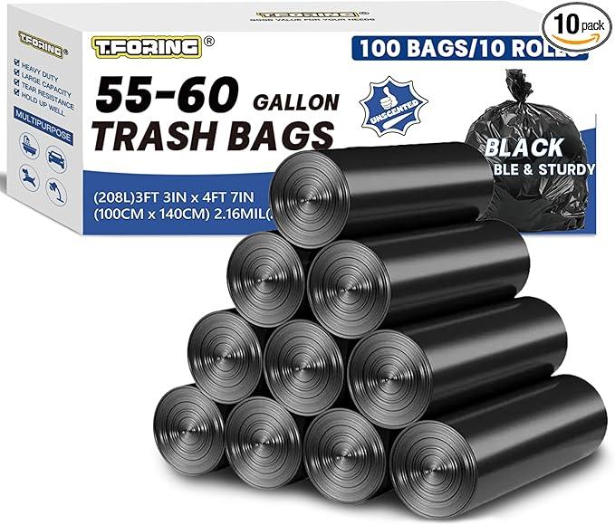 55-60 Gallon Trash Bags Heavy Duty 2.1 Mil - 39''x55'' 100 Count Extra Thick Black Garbage Bags Unscented Strong Huge Can Liners for Construction Industrial Yard Outdoor Commercial - NeatNest