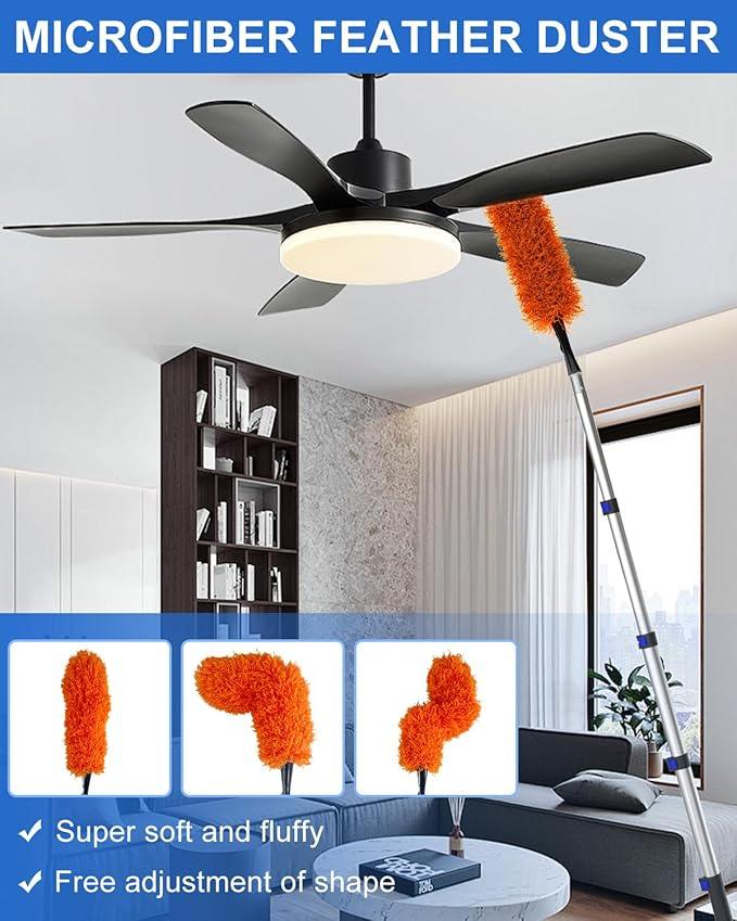 26 Foot High Reach Duster Kit with 5-20 ft Telescoping Extension Pole, High Ceiling Duster, Cobweb Duster, Window Squeegee, Feather Duster, Outdoor & Indoor Extendable Duster Cleaning Kit - NeatNest