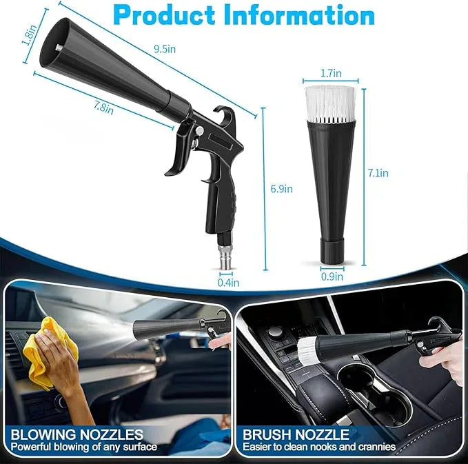 JUSTHERE Detailing Car Cleaning Gun Interior Dryer Air Blow Gun, High Pressure Blower Gun with 5 Pcs Brushes for Auto Carpet Seats Dashboard Console Cleaning - NeatNest
