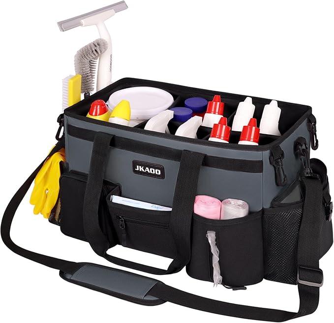 Large Wearable Cleaning Caddy Bags,Cleaning Supplies Storage Bag with Handles and Adjustable Shoulder Strap and Removable Waist Straps,Waterproof Cleaning Bags for Home,Car,Office (Gray) - NeatNest