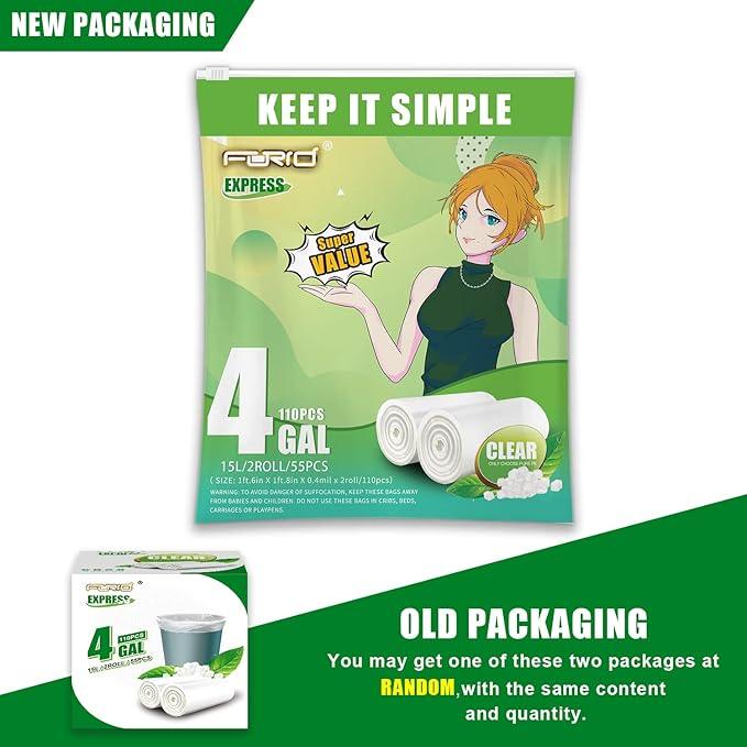 FORID Clear Small Trash Bags, 4 Gallon Garbage Bags, Wastebasket Bin Liners 110 Count Plastic Trash Bags for Bathroom Bedroom Office Trash Can 15 Liters - Durable & Thick Trash Bag - NeatNest