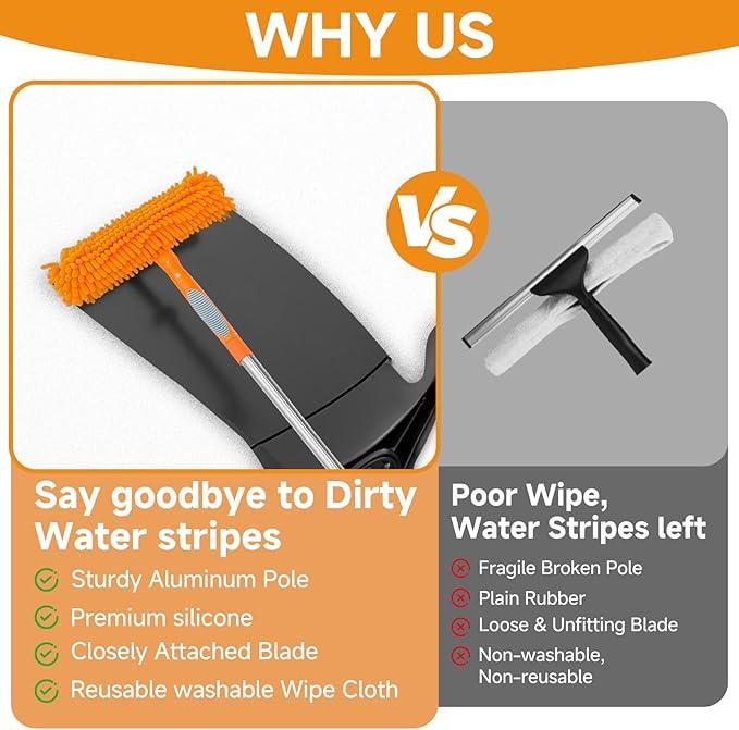 67" Squeegee Window Cleaner 2 in 1 Rotatable Window Cleaning Tool Kit with Extension Pole, Window Washing Equipment with Bendable Head for Indoor & Outdoor High Windows and Car Glass - NeatNest