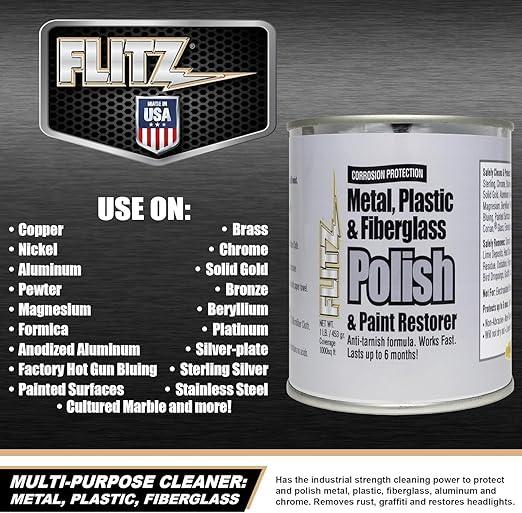 Flitz Multi-Purpose Metal Polish Paste - 1lb Can of USA-Made Chrome Polish - Works on Stainless Steel, Aluminum, Plastic, Jewelry and Cars - Non-Abrasive Cleaner & Rust Remover (1 Pack) - NeatNest