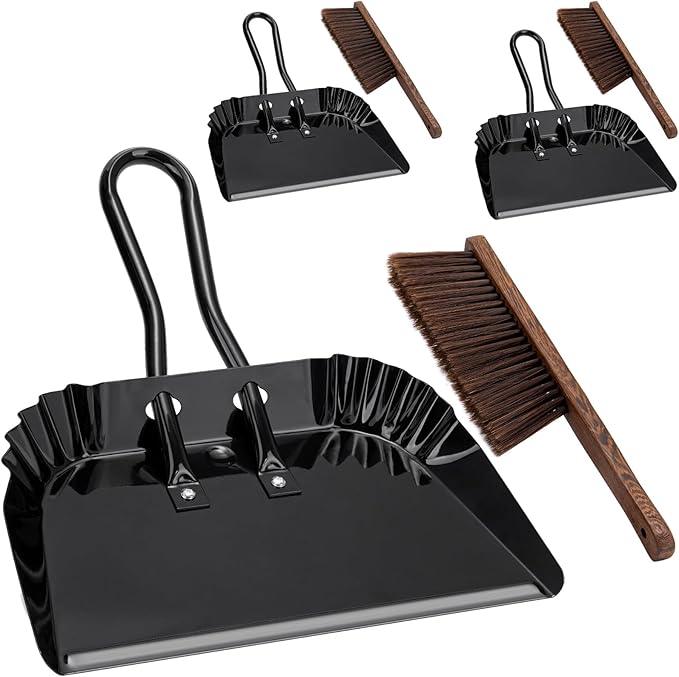 Yangbaga 3pcs Metal Dustpan and Brush Set, 17In Extra Large Handheld Dust Pan and Wood Broom,Heavy-Duty Dust Pans Metal Edge Flat Against Floor for Patio/Pet/Car/Outdoor - NeatNest