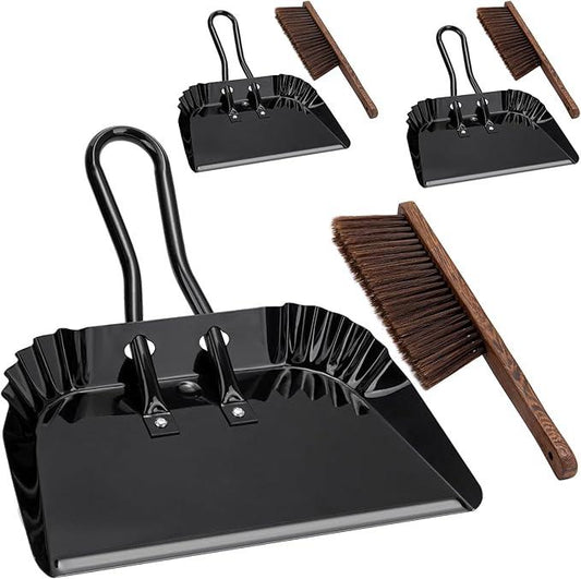 Yangbaga 3pcs Metal Dustpan and Brush Set, 17In Extra Large Handheld Dust Pan and Wood Broom,Heavy-Duty Dust Pans Metal Edge Flat Against Floor for Patio/Pet/Car/Outdoor - NeatNest