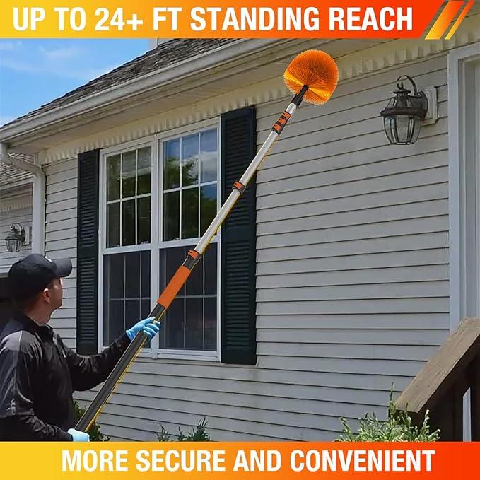 24FT (30FT Reach) Cobweb Duster with Extension Pole, Spider Web Brush for Cleaning Extendable, Professional Ceiling and Corner Dusters for Outdoor Indoor Use - NeatNest