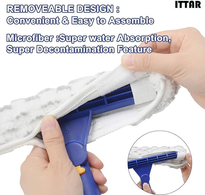 ITTAR Window Squeegee with 2 Sets Stainless Steel Pole, Squeegee Cleaning Tools with Microfiber Pads, 60"-72" Telescopic Window Washing Kit, Professional Squeegee Cleaner for Home Car Outside Glass - NeatNest