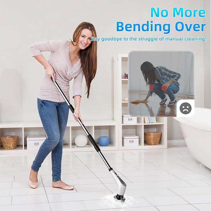 White Electric Spin Scrubber, Cordless Spin Scrubber with 8 Replaceable Brush Heads, Electric Scrub Brush with Adjustable Extension Handle, Electric Cleaning Brush for Bathroom, Tile and Bathtub - NeatNest