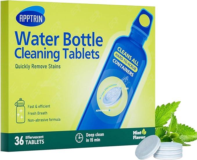 Water Bottle Cleaning Tablets, Bottle Clean Tablet for Hydration Bladders, Stainless Steel, Tumblers, and Glass Bottles, 36 count (Pack of 1), Mint - NeatNest