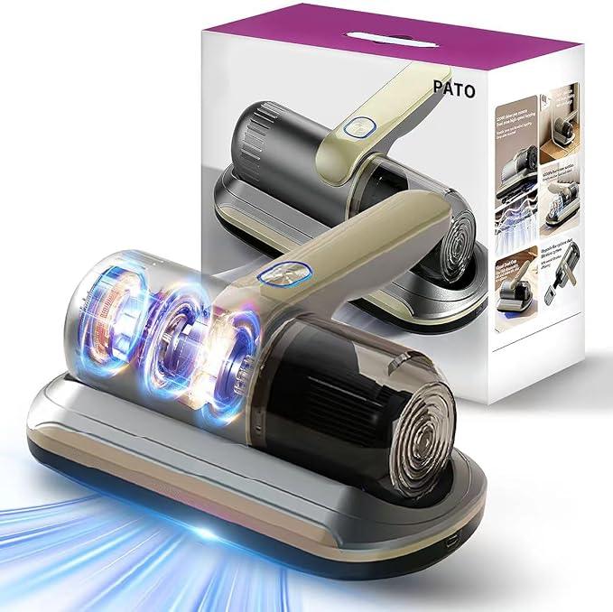 PATO Mattress Vacuum Cleaner, Wireless Handheld Bed Vacuum Cleaner with UV-C Light, HEPA Filter and Ultrasonic Vibration, 12KPa, Suitable for Beds, Sofas, Car Seats, Carpets (Golden) - NeatNest