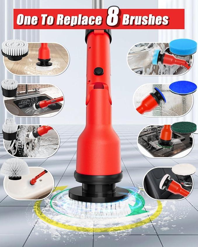 Electric Spin Scrubber Compatible for Milwaukee 18V Battery(Battery NOT Included), 1000 RPM Battery Powered Scrubber with Adjustable Extension Arm & 8 Brushes & Gloves for Tub/Tile/Floor - NeatNest