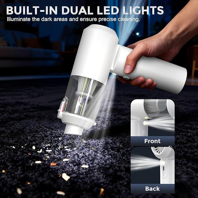 Car Vacuum Cordless: 12000Pa 2 in 1 Handheld Vacuum & Blower - Hand Vacuum Portable Cordless with Led Light, Multi-Nozzles for Car, Home, Office, Pet, Hair White - NeatNest