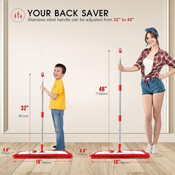 MASTERTOP Microfiber Mop for Floor Cleaning, Flat Dust Mop for Home and Kitchen, Adjustable Stainless Steel Handle with 4 Washable Mop Pads, Hardwood Floor Mop for Wood, Vinyl, 1 Cleaning Scraper - NeatNest