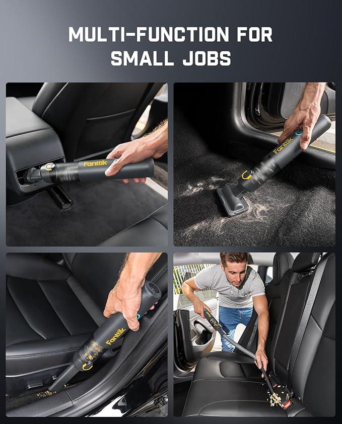 Fanttik Slim V8 APEX Car Vacuum, 4-in-1 Portable Mini Cordless Vacuum with 19000pa Suction Power, Type-C Charge, 2 Suction Modes, Handheld Vacuum for Small Jobs, Car, Office Desk, Keyboards (Gray) - NeatNest
