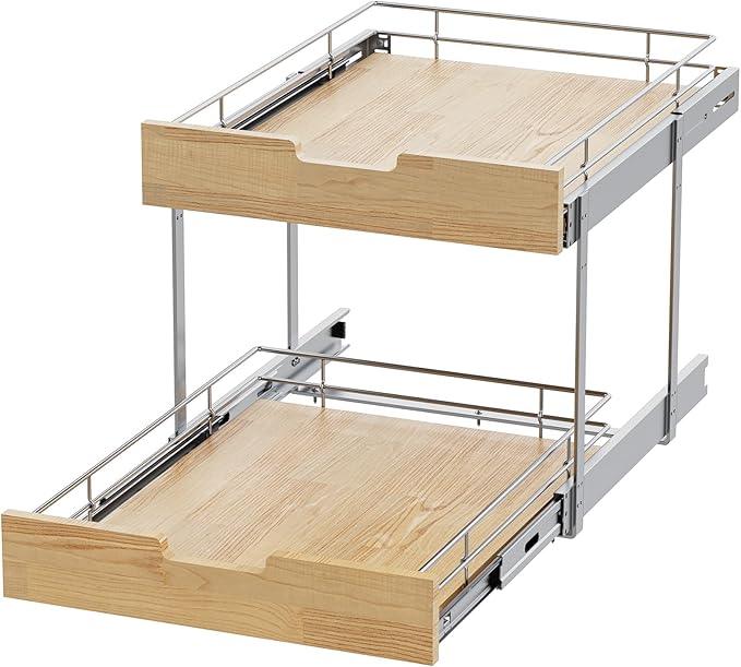 Pull Out Cabinet Organizer,Heavy-Duty Slide Out Shelf, Wood and Wire Basket, Pull Out Drawer for for Kitchen Under Sink Space, Pantry, Bathroom, 2 Tie 26 * 21 in - NeatNest