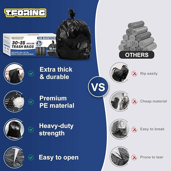 30-35 Gallon Trash Bags Heavy Duty 1.5 Mil - 35" x 37" 100 Count Large Black Garbage Bags 30+ Gallon Strong Plastic Trash Can Liners for Home Kitchen Commercial Lawn and Leaf - NeatNest