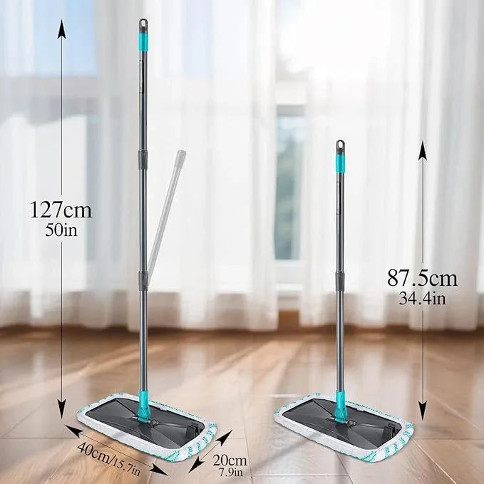 MASTERTOP Microfiber Flat Mop, Extra Large Surface Dust Mop with 5 Wet & Dry Reusable Pads, Hardwood Mops with Telescopic Handle for Laminate, Tile, Vinyl Floor Cleaning, 1 Cleaning Scraper - NeatNest
