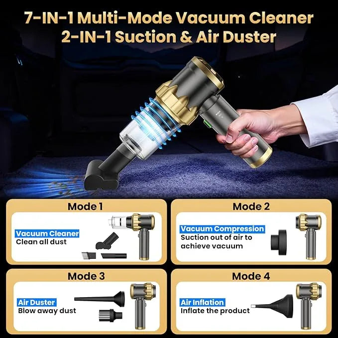 Car Vacuum Portable Cordless - Handheld Vacuum Cleaner with 16000PA Strong Suction, 7-in-1 Air Duster/Blower, Rechargeable Mini Vacuum with Long Battery, Multi-Nozzles for Car,Home, Office, Pet - NeatNest