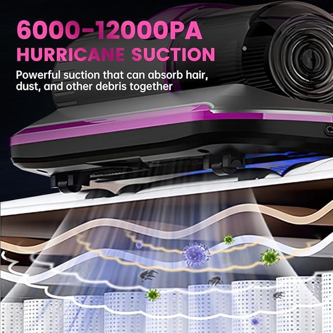 PATO Mattress Vacuum Cleaner, Wireless Handheld Bed Vacuum Cleaner with UV-C Light, HEPA Filter and Ultrasonic Vibration, 12KPa, Suitable for Beds, Sofas, Car Seats, Carpets (Purple) - NeatNest