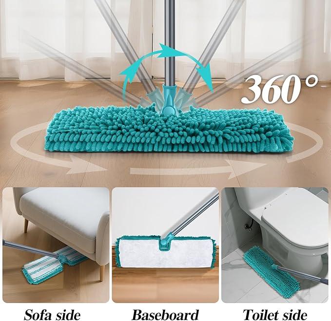 MASTERTOP Microfiber Flat Mop, Double-Sided Dust Mop with 4 Wet & Dry Pads, Floor Mop with Extension Stainless Steel Handle for Cleaning Hardwood, Vinyl, Laminate - NeatNest
