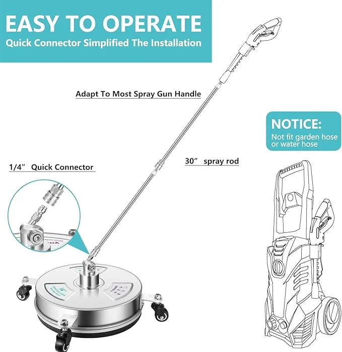 14" Pressure Washer Surface Cleaner with 4 Wheels-Stainless Steel Power Washer Accessories for Concrete Driveways Sidewalks Patios Cleaning (14 INCH Silver) - NeatNest