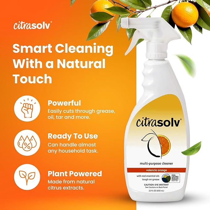 Citra Solv All Purpose Cleaning Spray – Powerful Citrus Degreaser for Kitchen & Bathroom, Multi-Surface Cleaner, No Harsh Chemicals, Valencia Orange 22oz (Pack of 3) - NeatNest