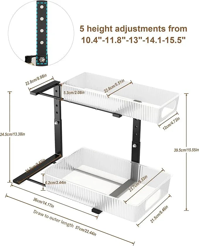 UMDONX Under Sink Organizer 2-Pack Adjustable Bathroom Under Sink Pull-Out Organizer with 5 Adjustable Heights for Kitchen, Bathroom & Laundry Storage - NeatNest
