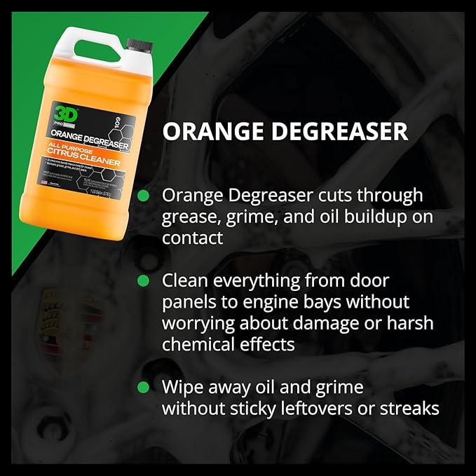 3D Orange Degreaser – Citrus-Based Car Cleaner for Oil, Grease, Grime & Adhesives – Water-Based, Non-Corrosive, Eco-Friendly, Interior & Exterior Use - 1 Gallon - NeatNest