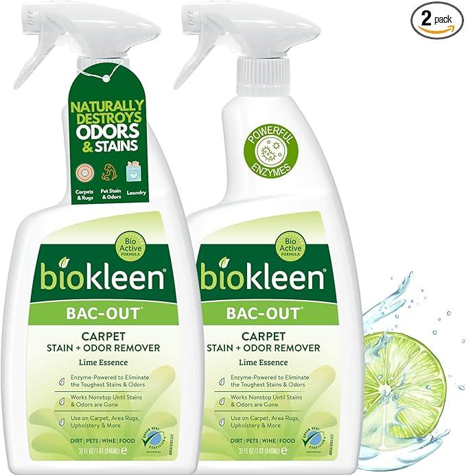 Biokleen Bac-Out Carpet Cleaner Spray, Stain Remover and Odor Eliminator, Use on Area Rugs, Upholstery & More, Removes Dirt, Pets, Wine & Food, Lime Scent, 32 oz, 2 Pack - NeatNest