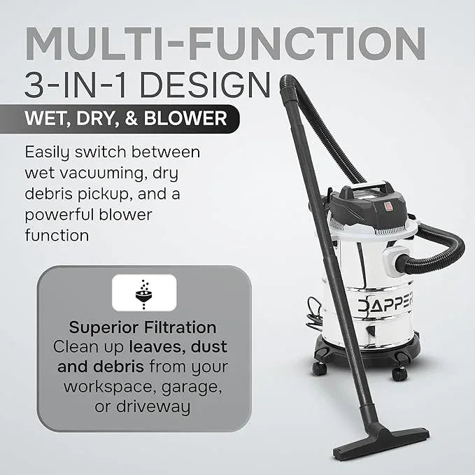 6 Gallon 3.0 Peak HP Wet/Dry Vacuum, Stainless Steel Tank, 3 in 1 Function Portable Shop Vacuum with Attachments, Ideal for Jobsite, Garage & Workshop. - NeatNest