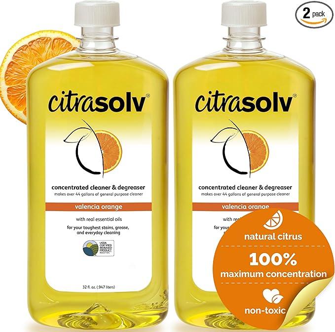 Citra Solv Concentrated Cleaner & Degreaser, Deodorizer, Paint & Adhesive Remover, for Home and Outdoor, Natural Orange Oil, Safe, Valencia Orange - 32 Fl Oz (2-Pack) - NeatNest