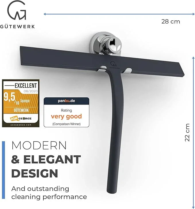 GÜTEWERK Shower Squeegee for Glass Doors, Silicone Window Squeegee, Bathroom and Glass Cleaning - Black - 11 Inch - NeatNest