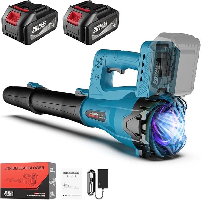 Leaf Blower Cordless with 2 x 4.0 Ah Battery and Charger, 160MPH/580CFM High Power Lightweight Handheld Electric Snow Blower with 2 Extended Tubes for Lawn, Yard, Leaves, Dust, Snow Care (Blue) - NeatNest