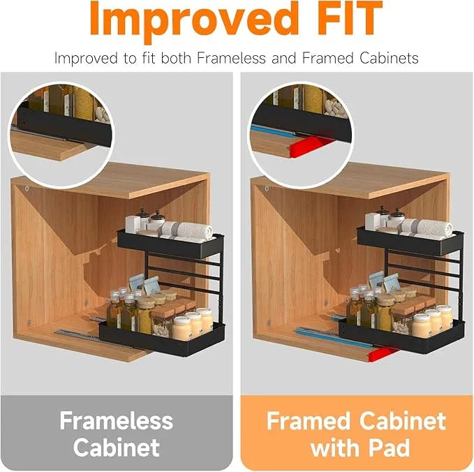 EVERIE Metal Pull Out Slide Shelf Organizer for Under Sink Organization in Kitchen, Bathroom, Counter, Cabinets, Minimum Available Space 13" Wide x 16.5" Deep (Black, 1 Set) - NeatNest
