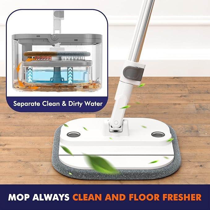 Upgraded Self-Standing Spin Mop and Bucket System, Detachable Inner Mop Bucket That Separates Dirty Water & 90° Foldable Head, Triple-Scrubbing System, for Hardwood Floors - White with 6 Pads - NeatNest