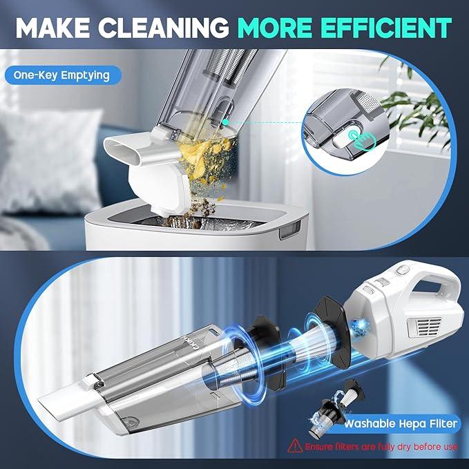 Handheld Vacuum Cordless, 15000PA Strong Suction Hand Held Car Vacuum Cleaner Portable with Multi-Nozzles & Washable Filter, Lightweight Dust Busters Rechargeable for Home, Car, Office, Pets - NeatNest