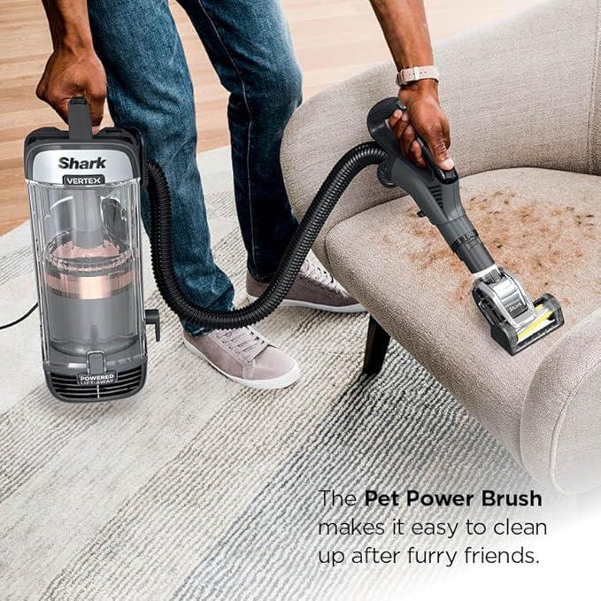 Shark AZ2002 Vertex Powered Lift-Away Upright Vacuum with DuoClean PowerFins, Self-Cleaning Brushroll, Large Dust Cup, Pet Crevice Tool, Dusting Brush & Power Brush, Silver/Rose Gold - NeatNest