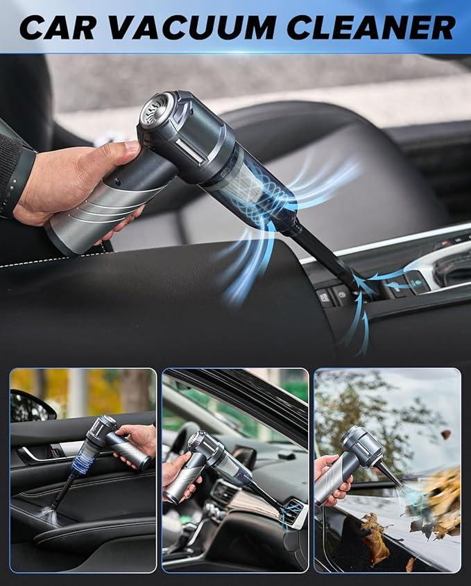 Saker Car Vacuum Portable Cordless, Foldable Mini Handheld Vacuum Cordless and Air Duster 17000PA High Power Vacuum Cleaners for Home,Cars,Office Cleaning HL133 Silver - NeatNest
