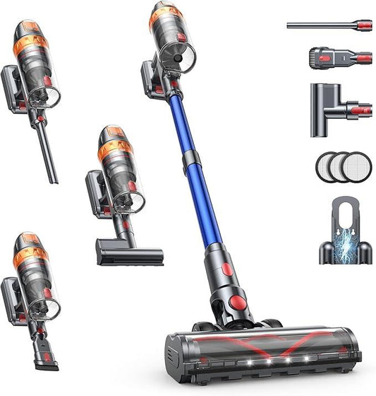 Cordless Vacuum Cleaner, 600W with Extra Mattress Cleaning Tool, 45KPA Stick Vacuum Cleaners for Home 60 Mins Runtime, Self-Standing, Wall Mount Charging, Rechargeable Vacuum for Floor Carpet Pet Hair - NeatNest