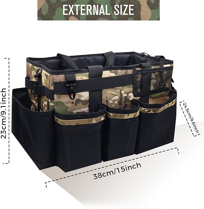 Wearable Cleaning Caddy Organizer with Handle & Shoulder Straps for Housekeepers, Under Sink & Car Cleaning Tool Organizer Bag with 4 Foldable Dividers (Camouflage) - NeatNest