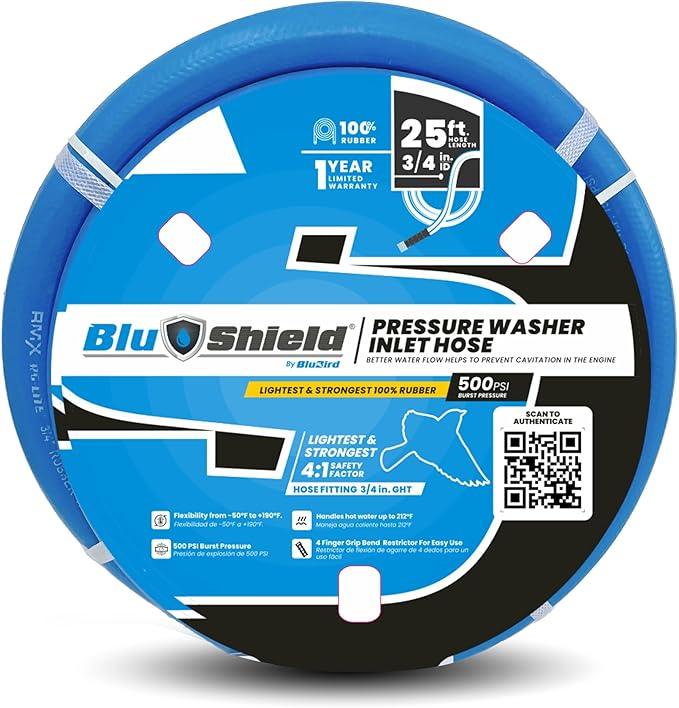BluShield 3/4" Pressure Washer Inlet Hose with GHT Fittings (25 Feet) - NeatNest