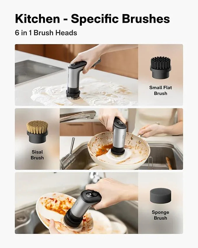 HOTO Grip™ Cordless Electric Spin Scrubber, IPX7 Waterproof, Lightweight at 0.65 lb with 6 Brush Heads, Powerful Cleaning Scrubber, for Bathroom, Kitchen, Tile, Shower - NeatNest