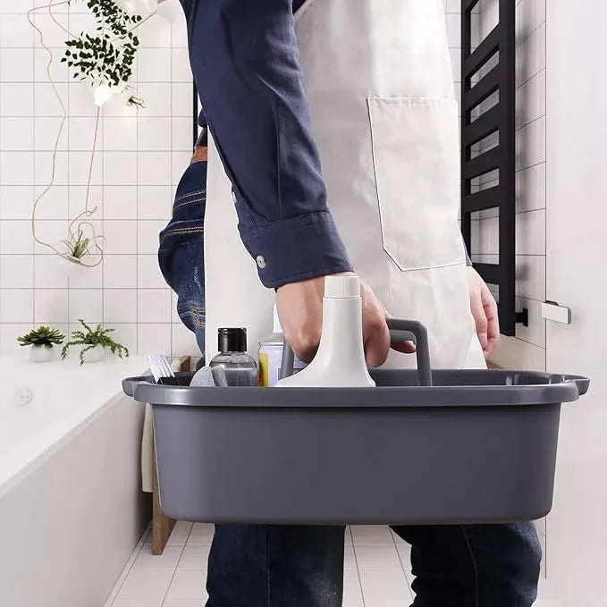 2-Pack Large Gray Cleaning Caddy for Cleaning Supplies with Handle - Portable Plastic Tote Organizer for Shower, Bathroom, Kitchen, Under Sink Storage - NeatNest