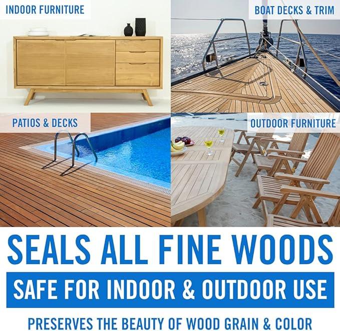 Teak Cleaner and Brightener for Wood, Teak Oil or Sealer for Boats, Indoor Furniture, Shower Stools, and Outdoor Wood Furniture Restorer for Stains - NeatNest