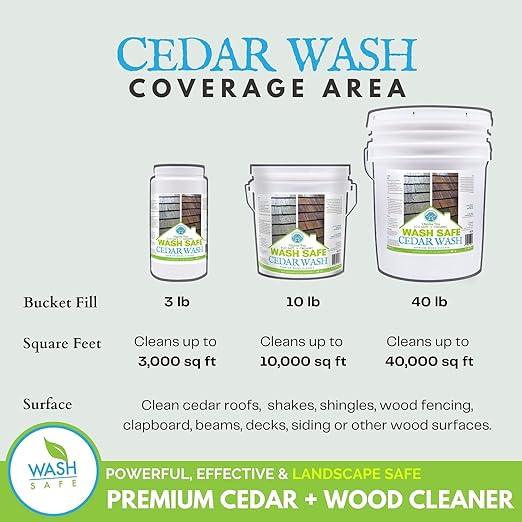 Wash Safe™ CEDAR WASH | Eco-Safe and Organic Wood Cleaner | Clear, Bleach-Free Powder Concentrate | Clean Cedar Shakes, Shingles, Clapboard, Decks, Beams and Wood Surfaces, 3LB. - NeatNest